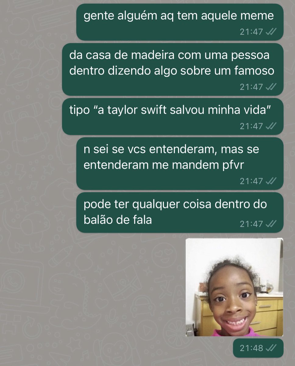 (postando aqui porque tem mais alcance que a minha conta própria)

ALGUÉM ME MANDA ESSE MEME PFVR NINGUÉM NESSE SQUAD TEM E É CASO DE VIDA OU MORTE se quiserem eu até desenho como é pra vcs