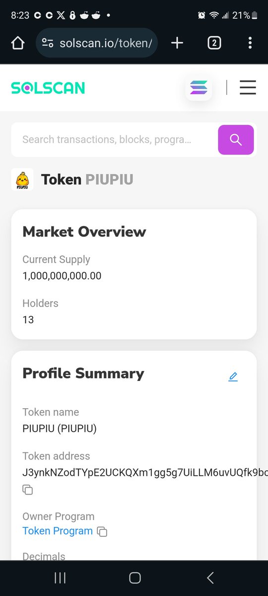 Who just bought the other 9% 
Of $piupiu ???? On #Solana guy didn't even rug just deployed Maybe I fucked his launch up
#memecoin 
#MemeCoinSeason 
#Igot5onit