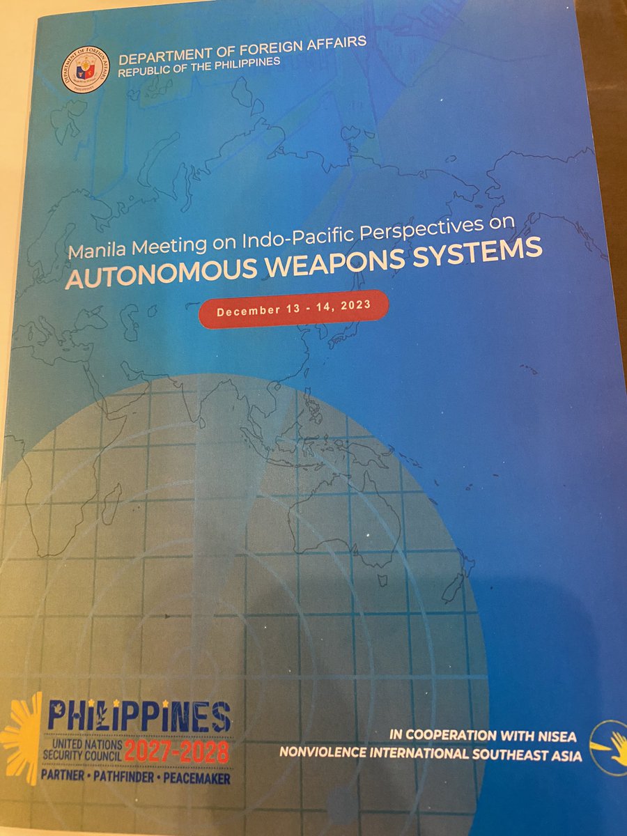 Excited to be at the Manila Meeting on Indo-Pacific Perspectives on Autonomous Weapon Systems as a part of the @BanKillerRobots delegation.