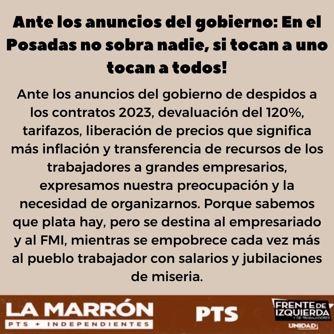 MarronPosadas's tweet photo. Declaración de trabajadores y trabajadoras de la agrupación Marrón ante los anuncios del gobierno. https://t.co/IEnbQHZl7J