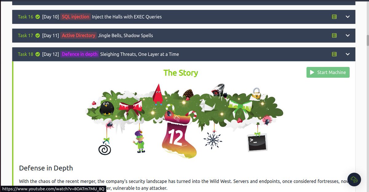 ElhorbityOmar's tweet image. [Day 12] Done of #AdventOfCyber by @RealTryHackMe &apos;Defence in depth Sleighing Threats, One Layer at a Time&apos; #adventofcyber2023