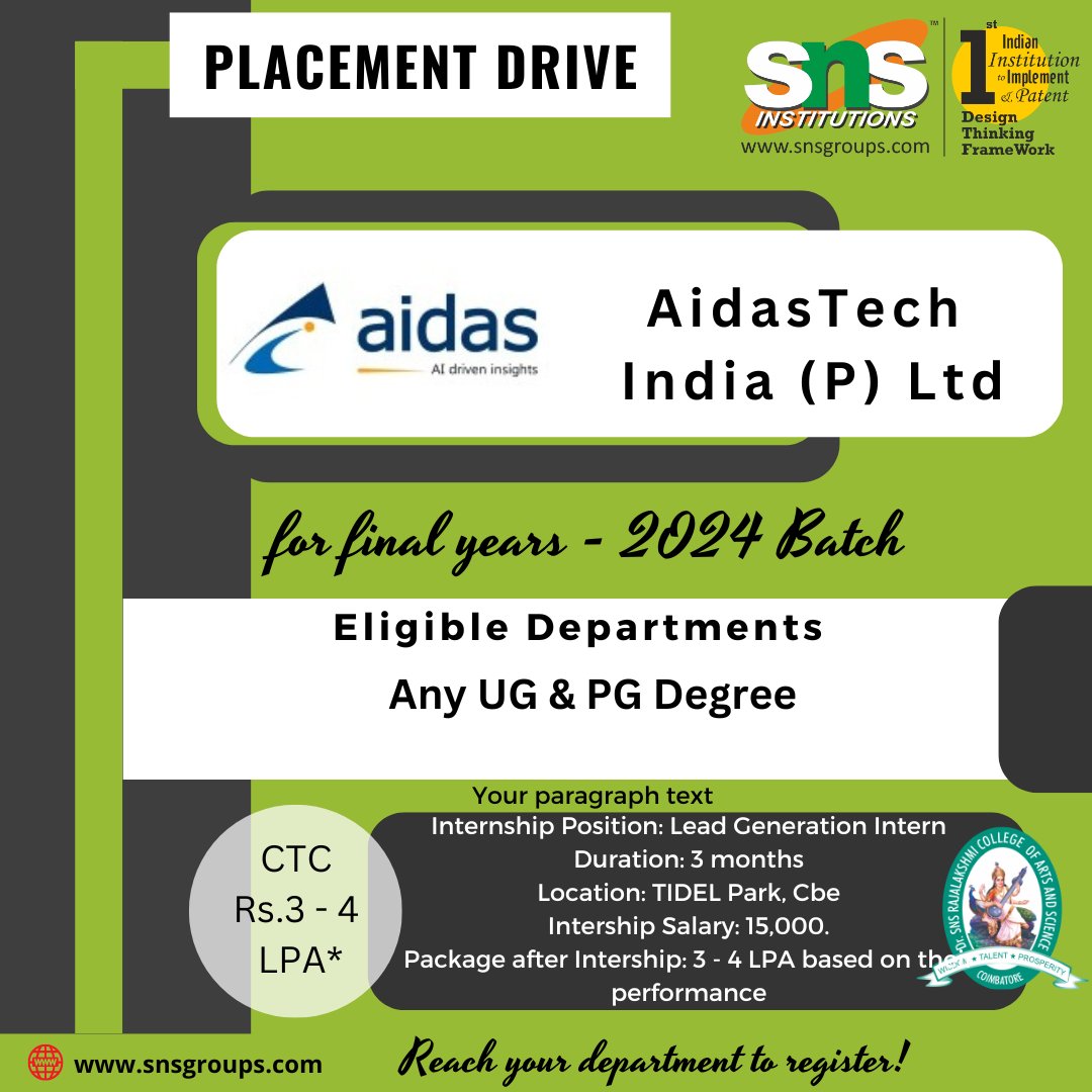 snsinstitutions's tweet photo. Get your Dream Placement at SNS Institutions.
#SNSInstitutions #SNSDesignThinkers #DesignThinking
#Bestcollege #engineeringcollege #coimbatore #trending #placementdrive #placement #campusplacement #offcampusdrive #job #jobs #offcampusplacement #engineeringjobs #placements https://t.co/iiguiFGckg