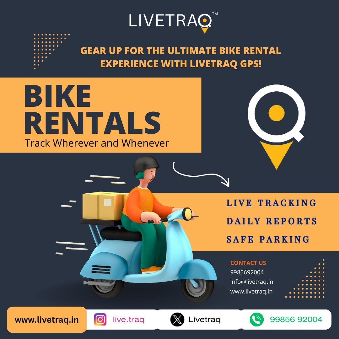 'Experience Seamless Bike Rentals with LiveTraQ GPS! 🚴‍♂ Navigate hassle-free rides, track bikes in real-time, and ensure a secure journey. Elevate your bike rental business with efficiency and precision! #LiveTraQ #BikeRentals #GPSAdvantage 🌐✨