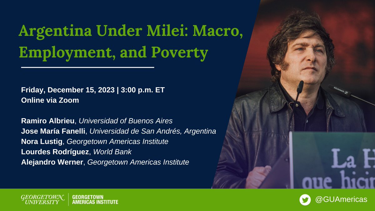 How will 🇦🇷 Argentina's president Javier Milei deal with the worsening economic crisis & runaway inflation? Join us virtually on Dec 15 at 3pm as experts @alejandrowerne7, @noralustig, Jose María Fanelli, Ramiro Albrieu, & Lourdes Rodríguez discuss the challenges & opportunities…