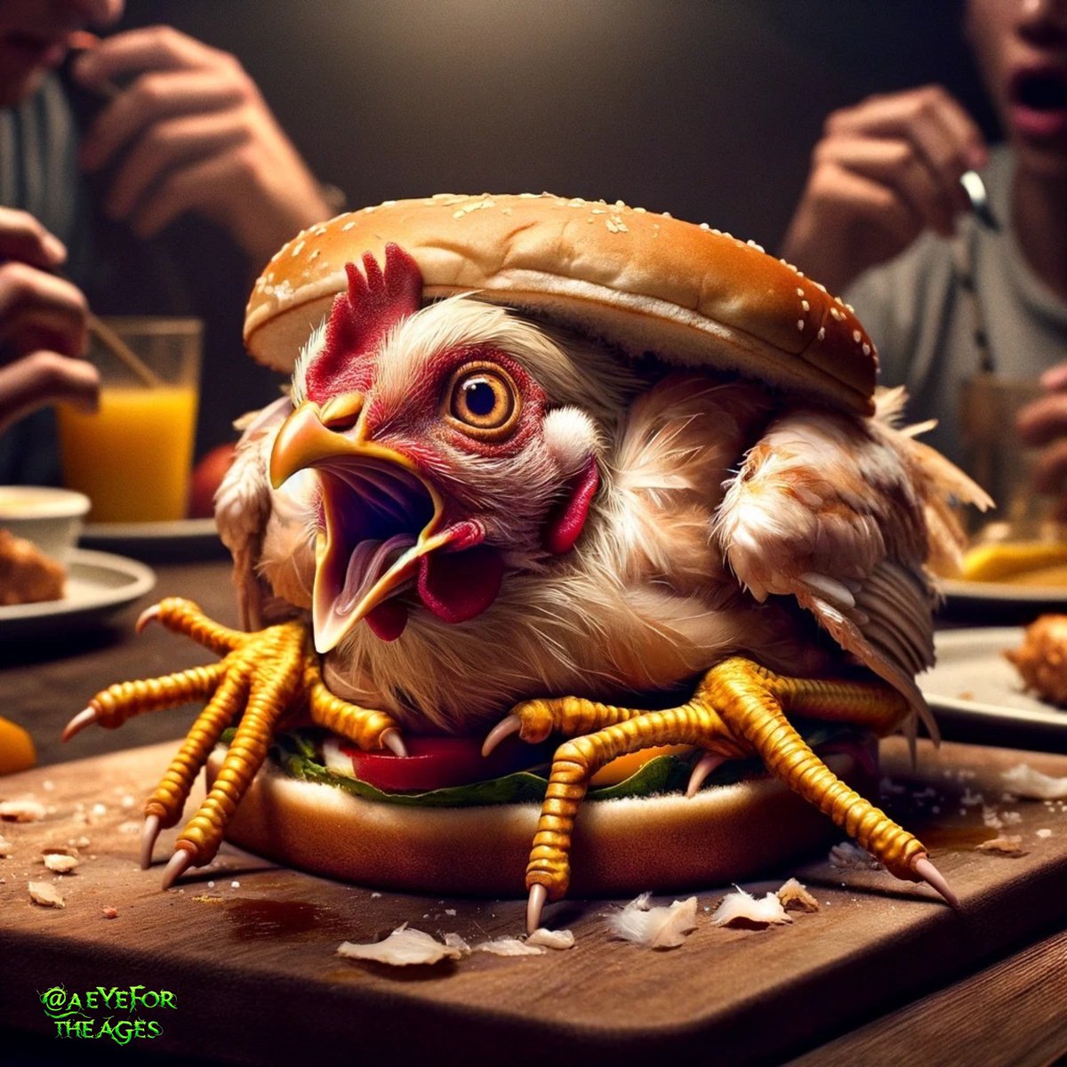 animalsavemvmt's tweet photo. What if your chicken sandwich contained a live bird experiencing fear and distress, instead of one who had already been killed? Would that make you reconsider WHO you’re eating?

Graphic creation by @AEyeForTheAges https://t.co/dGdnJy1bW6