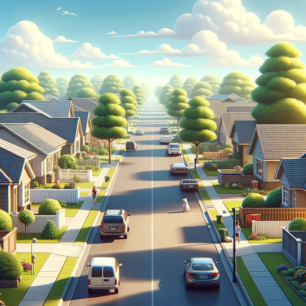 Me: Can you draw a very normal image? ChatGPT: Here is a very normal image depicting a tranquil suburban street scene during the daytime. Me: Not bad, but can you go more normal than that? (cont.)