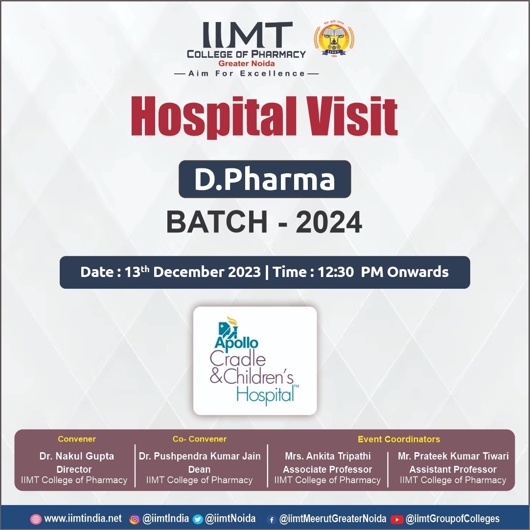 HOSPITAL VISIT D.Pharma batch of 2024 !

.
iimtindia.net
Call Us: 9520886860
.
#IIMTIndia #IIMTian #IIMTNoida #IIMTGreaterNoida #IIMTDelhiNCR
#FuturePharmacist #DPharmaGraduate #HealthcareJourney #ExcitingTimesAhead #PharmacyLife #2024Batch