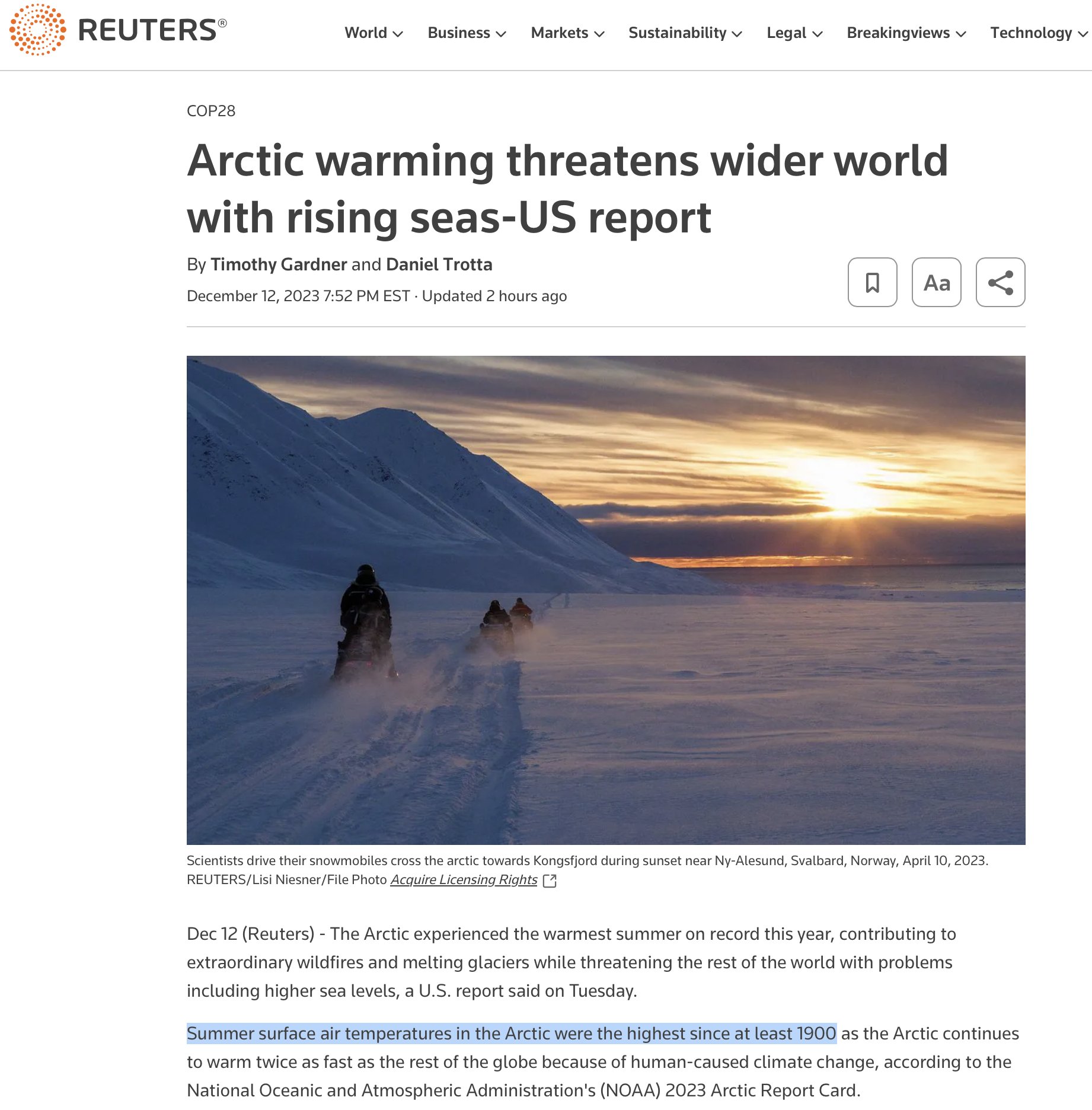 Arctic suffered hottest summer on record: NOAA