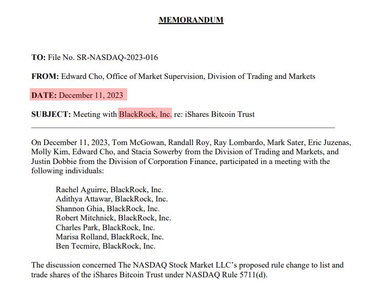 🔥 Bloomberg James Seyffart: BlackRock đã có cuộc gặp riêng với SEC hôm qua để thảo luận về Bitcoin Spot ETF.

Đây là lần thứ 3 BlackRock gặp riêng SEC... và chỉ trong vòng một tuần qua, đã có tổng cộng 4 công ty tổ chức các cuộc gặp riêng với SEC