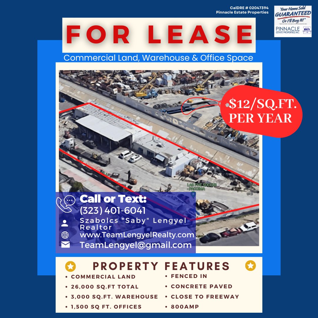 PACOIMA COMMERCIAL LAND FOR LEASE (323) 401-6041 Team Lengyel/Pinnacle Estate/Properties/CalDRE#02047394 #teamlengyel #SecondMileService #warehouse #areaexpert #realestate #realestateagent #office #space