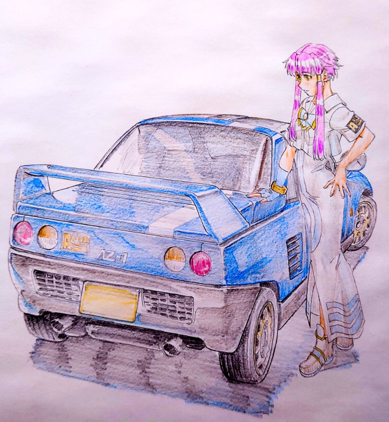 mizunashi akari 1girl vehicle focus motor vehicle ground vehicle short sleeves sidelocks dress  illustration images
