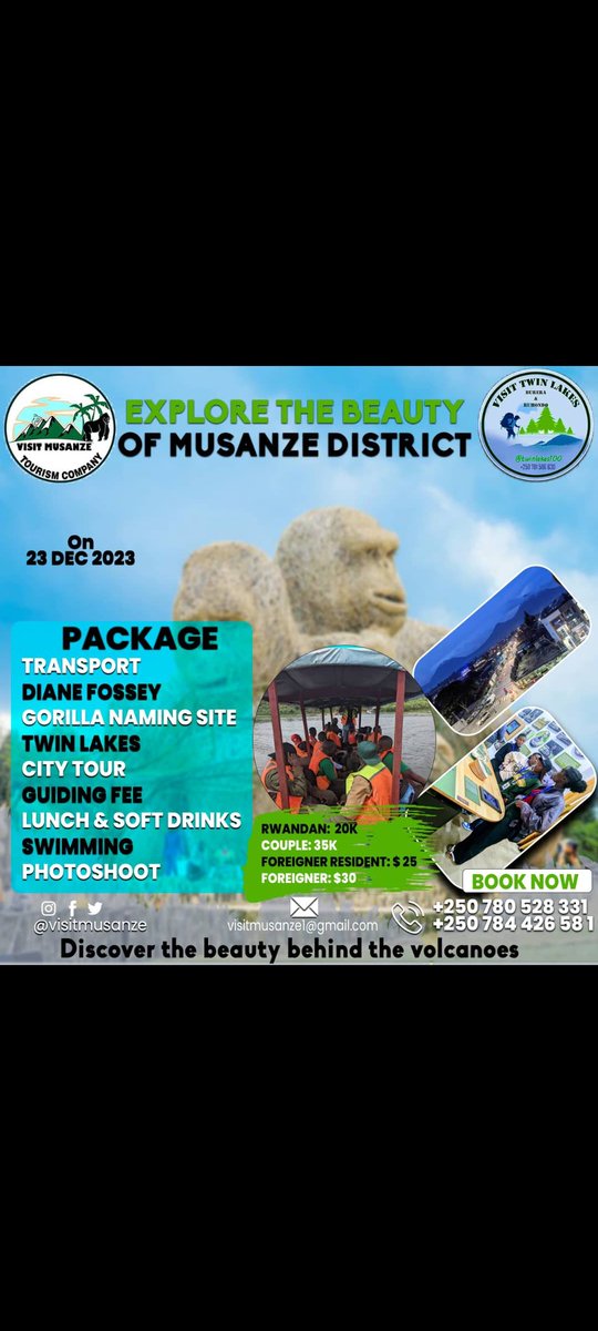 Visit_Musanze's tweet photo. Exploring Musanze City's cultural gems, witnessing gorilla naming traditions, and basking in the tranquility of Twin Lakes. Join us as we publish our next unforgettable journey, a tapestry of conservation and cultural immersion.
#GirlsInAction
Book Now via:0780528331/0784426581 https://t.co/dFKlD6BvCJ