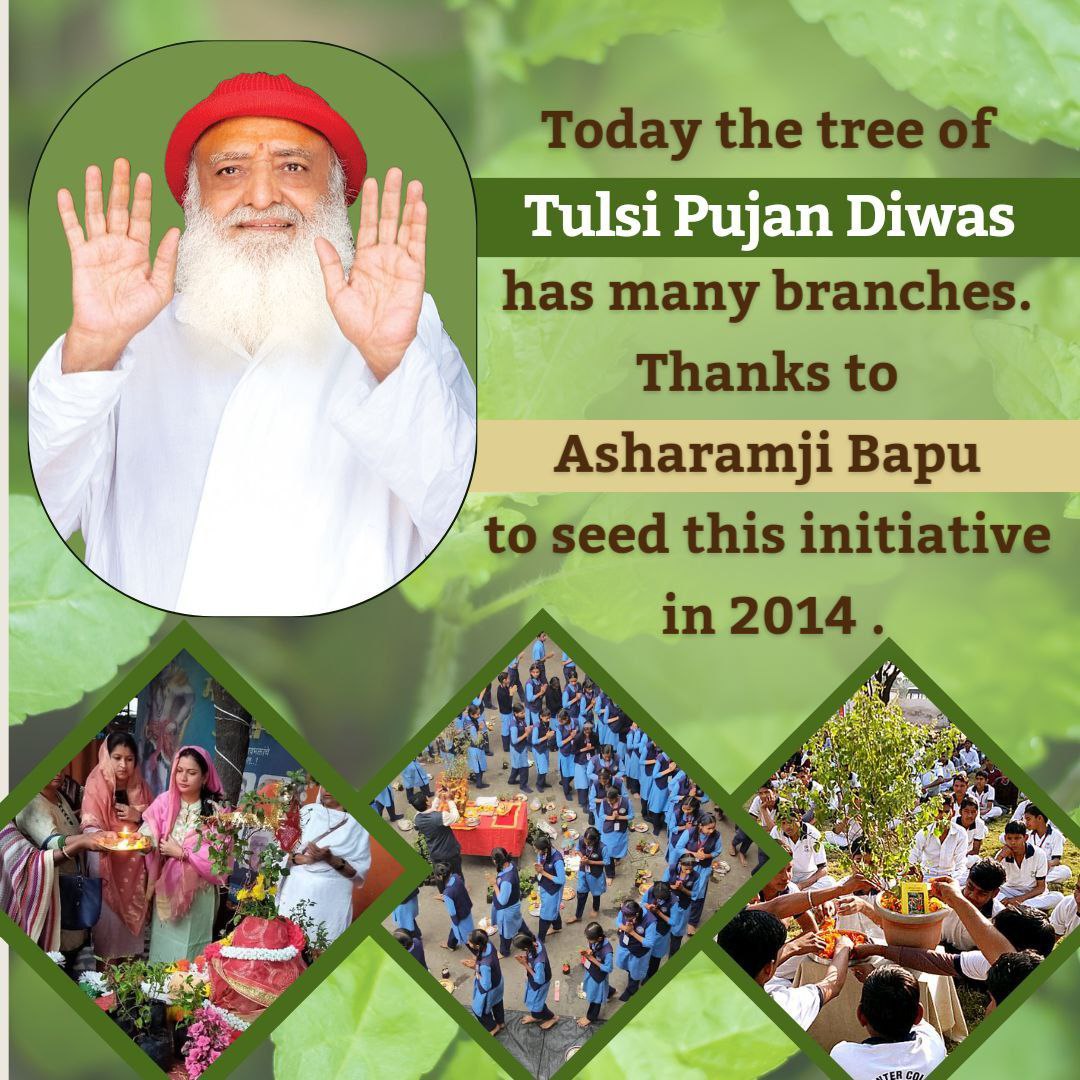 @AshramBalod .Sant Shri Asharamji Bapu
Tulsi Pujan Diwas  
Cultural Upliftment
#TheInitiator ,If any plant is most revered on this stream, it is our Tulsi Maa. So why not decorate Tulsi Maa and worship her on 25th December. After all,Tulsi ji is not called mother for nothing,protects disease.