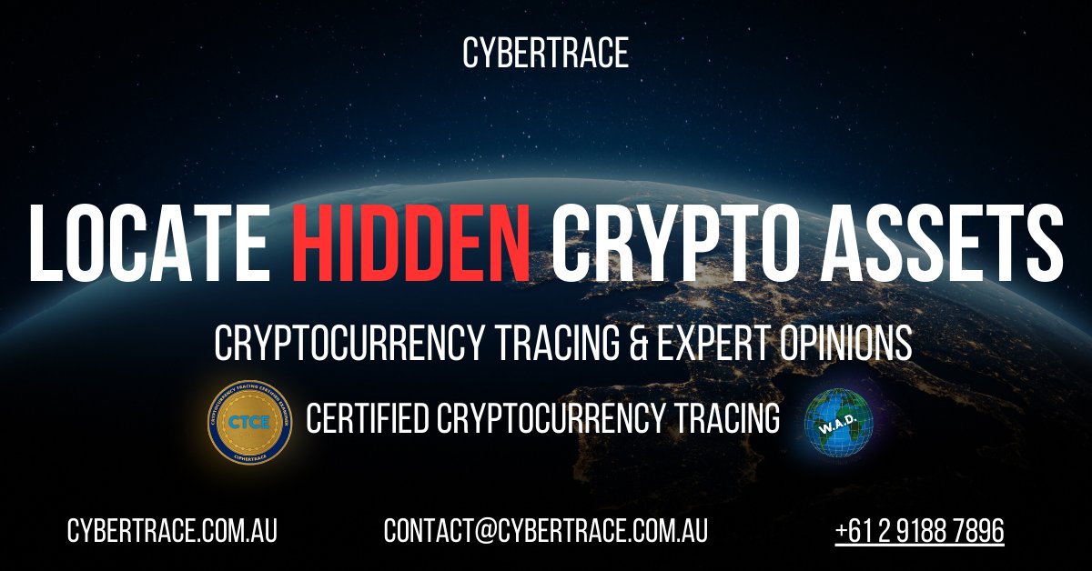 We offer a range of cryptocurrency tracing services, including tracing #Bitcoin, #Ethereum, #USDT (both ERC-20 and TRC-20), #Litecoin, and more.

#cryptotracing #hiddencrypto #cryptolaw #cryptolawsuit #cryptolawyer #locatecrypto #cryptoexpert #findcrypto #hiddenassets