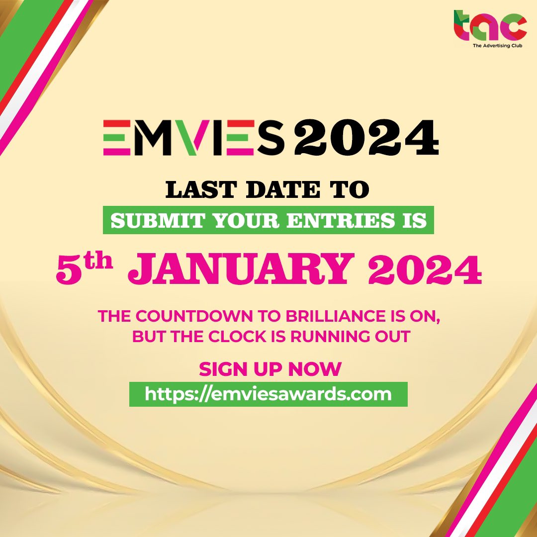 The countdown is on, the final call for brilliance is here! ✨ Submit your entries for the Emvies Awards before the last date. Don’t miss the chance to shine in the spotlight! 🏆