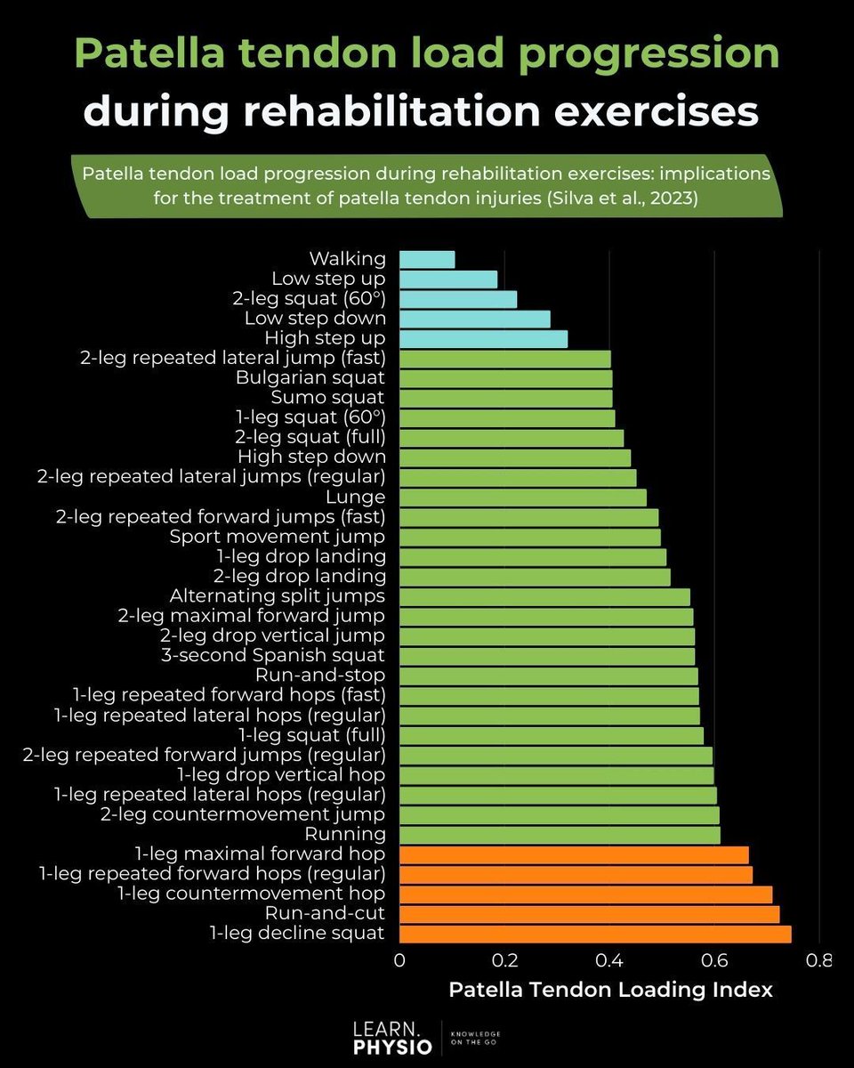 🚨 Hot off the press!

🙌🏼 Silva et al, (2023) have recently published a great research paper documenting the patella loading progression across 35 commonly used rehabilitation exercises

📰 Full text: pubmed.ncbi.nlm.nih.gov/37847102/