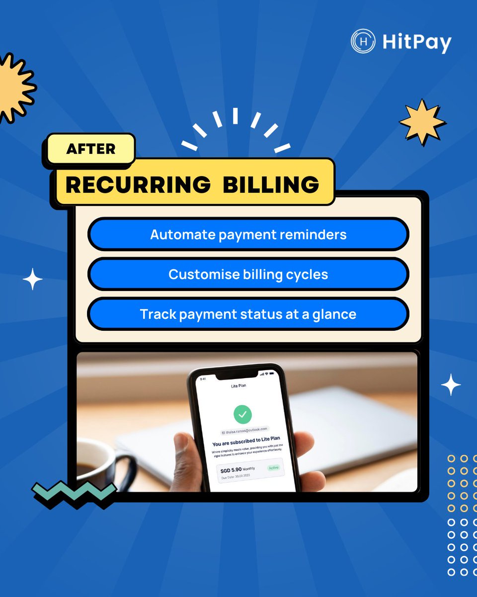 Say goodbye to manual billing headaches and start automating! 🚀 Link below to learn more. ✨
hitpayapp.com/recurring-bill…

#HitPay #billing #recurringbilling #HitPayRecurringBilling #subscription #paymentreminders #automated