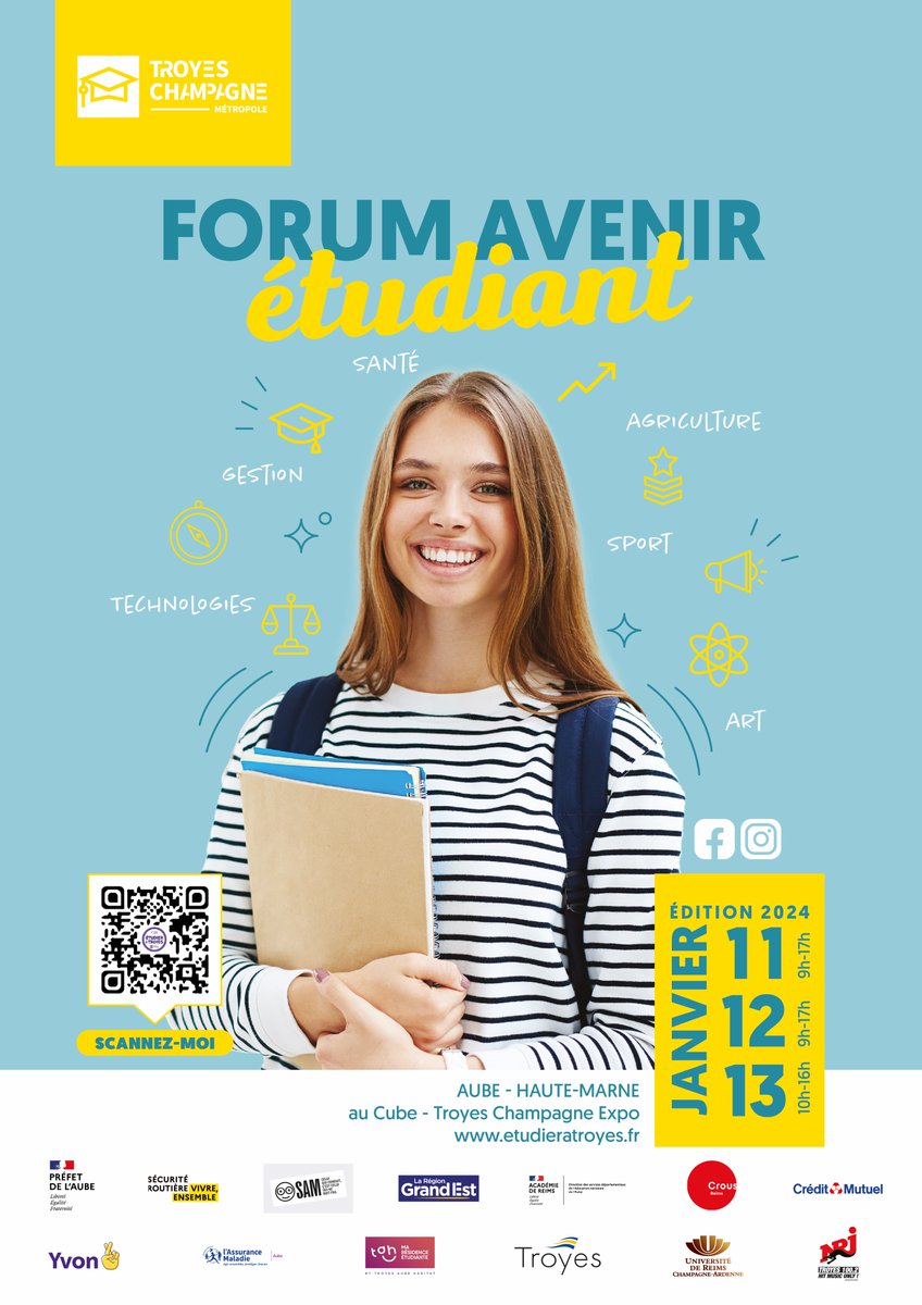 #FAE2024, C'EST DANS UN MOIS ! 📷📷
Les 11, 12 et 13 janvier 2024 aura lieu la nouvelle édition du #ForumAvenirEtudiant, évènement incontournable destiné aux lycéens et étudiants en #reconversion
#troyeschampagnemetropole #orientation #enseignementsup #troyes #formation #etudiant