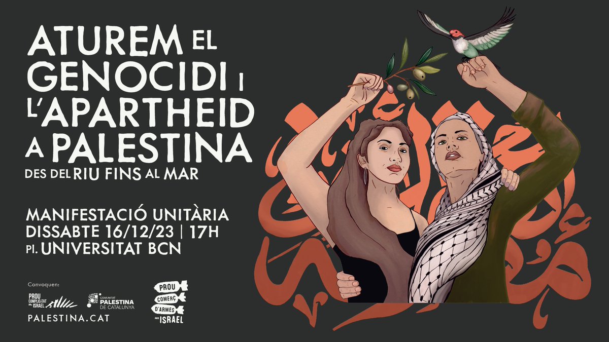 Aquest dissabte tornem als carrers per exigir la fi del genocidi a Palestina. 

📅 16 de desembre
⏰ 17h
📍 Pl. Universitat