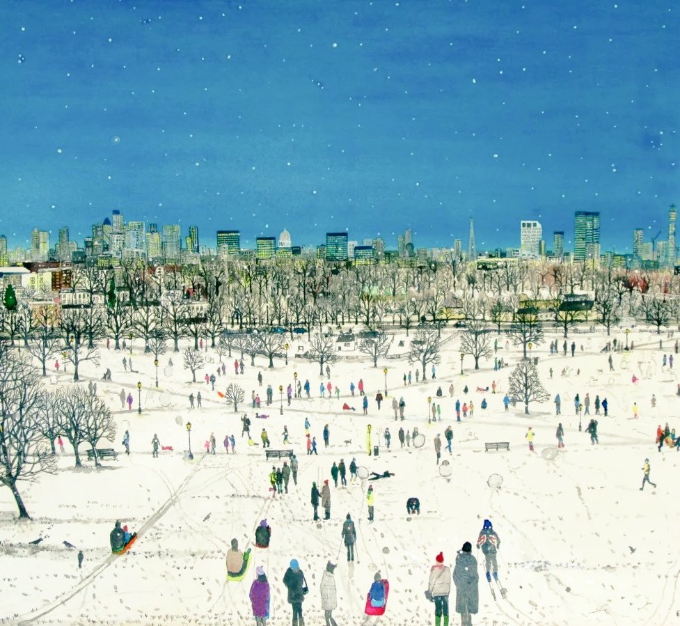 Primrose Hill Snow, 2013, by Emma Haworth, UK painter who creates paintings often of park landscapes with a hint of magic #WomensArt ❄