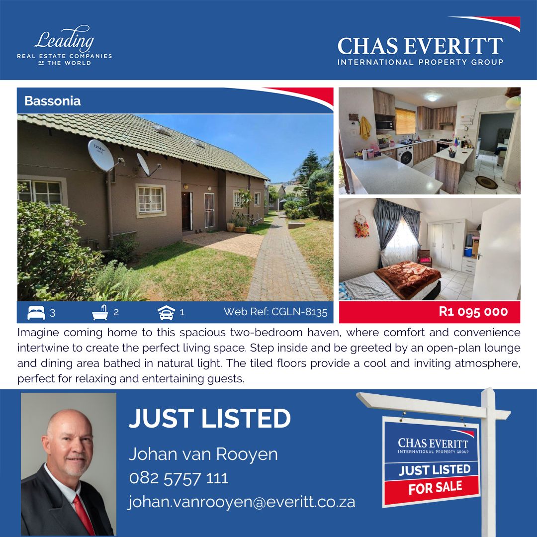 🤩 HOT NEW LISTING IN BASSONIA 🤩

✅ 2 Bedroom 2 Bathroom Townhouse (No Pets) - R1,095Mil ✅

📞 Johan 082-5757-111; read more:
chaseveritt.co.za/results/reside…

#newhome #forsale #bassonia #jhbsouth