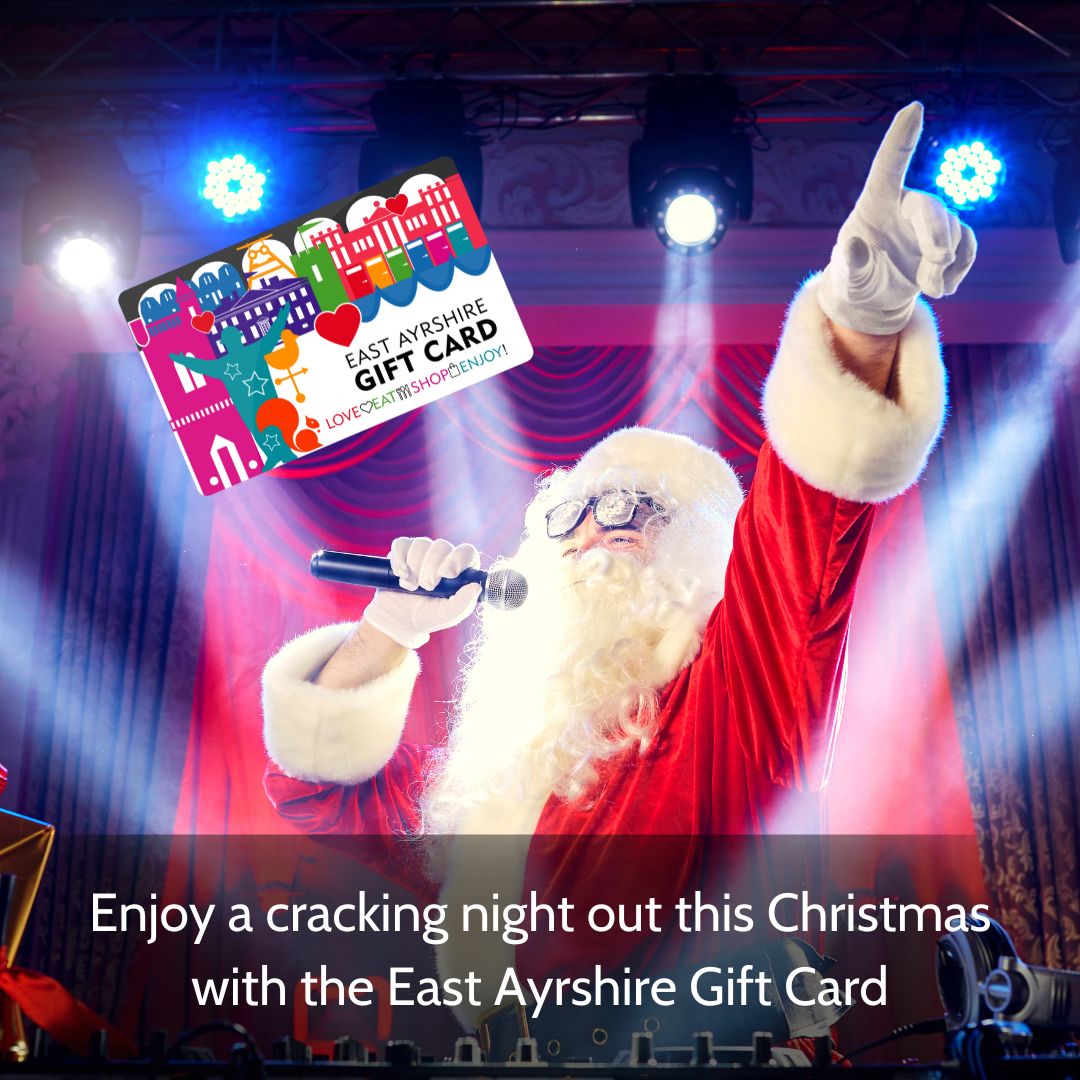 Unlock the best of East Ayrshire with East Ayrshire Gift Card!🛍️ 
Enjoy a night out filled with excitement - from local shows to dining experiences, the possibilities are endless.🎤🎪 🍔 Treat yourself or share the joy this Christmas, buy now at orlo.uk/ikhHe