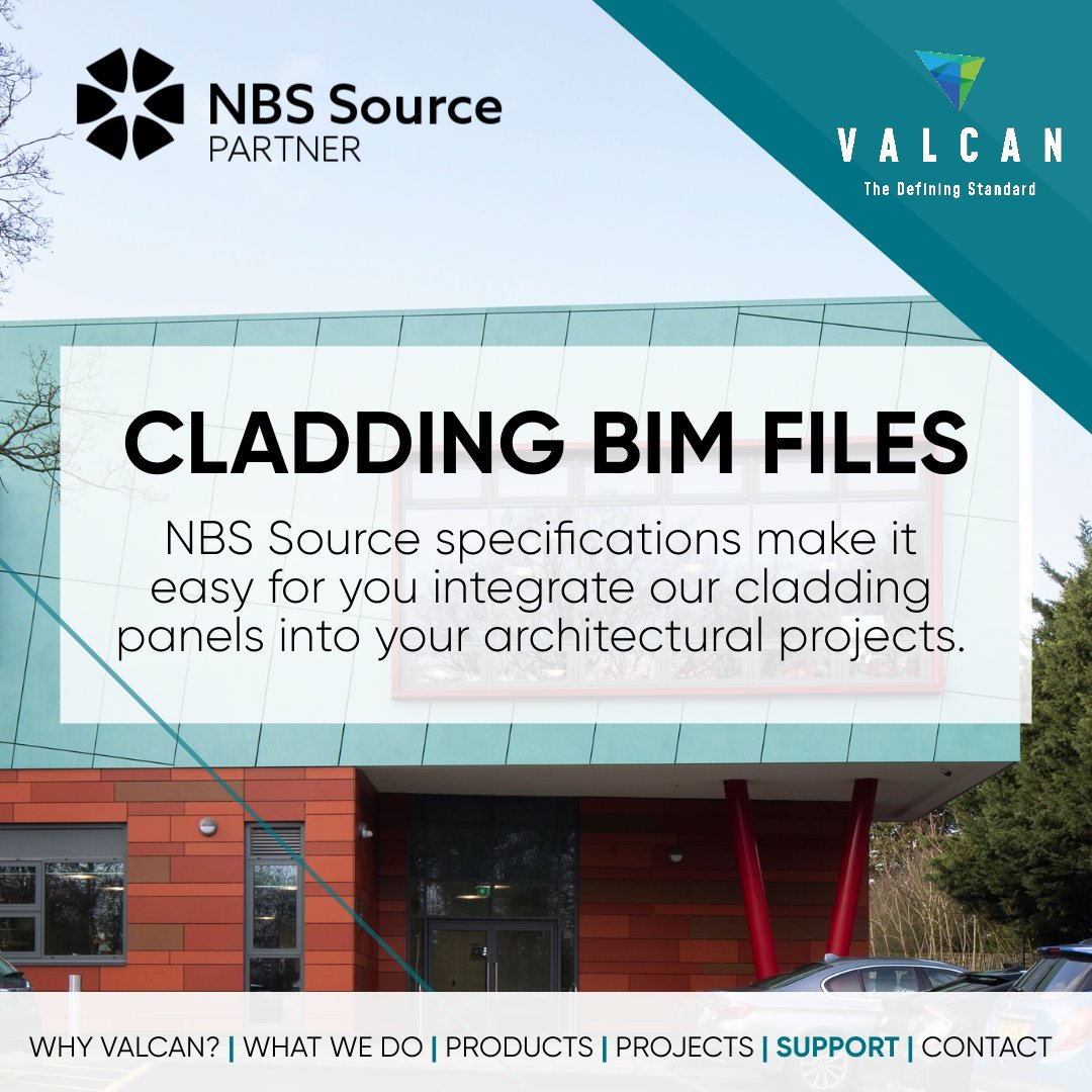 #Valcan offer our leading #rainscreen cladding products as a #BIM Catalogue along with our existing @theNBS templates making it easy to design with our #cladding panels and integrate them into your #architectural projects. 

 Visit valcan.co.uk/cladding-bim-f…

#NBSChorus #NBSSource