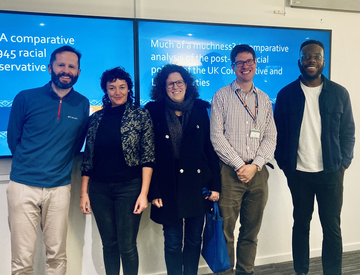 @ProfNJAllen's event yesterday brought together scholars from across <a href="/RoyalHolloway/">Royal Holloway</a> <a href="/RHSocSci/">RH Social Science</a> who are working on/with the UK Parliament. 
Pictured are speakers, L to R, @chrishanretty <a href="/DrRosieMeek/">Prof Rosie Meek</a> <a href="/LuhrmannMelanie/">Melanie Luhrmann</a> @ProfNJAllen <a href="/DrMikeBankole/">Mike Bankole 🍉</a> (plus <a href="/CasAndreu/">Andreu Casas</a> who joined us online)