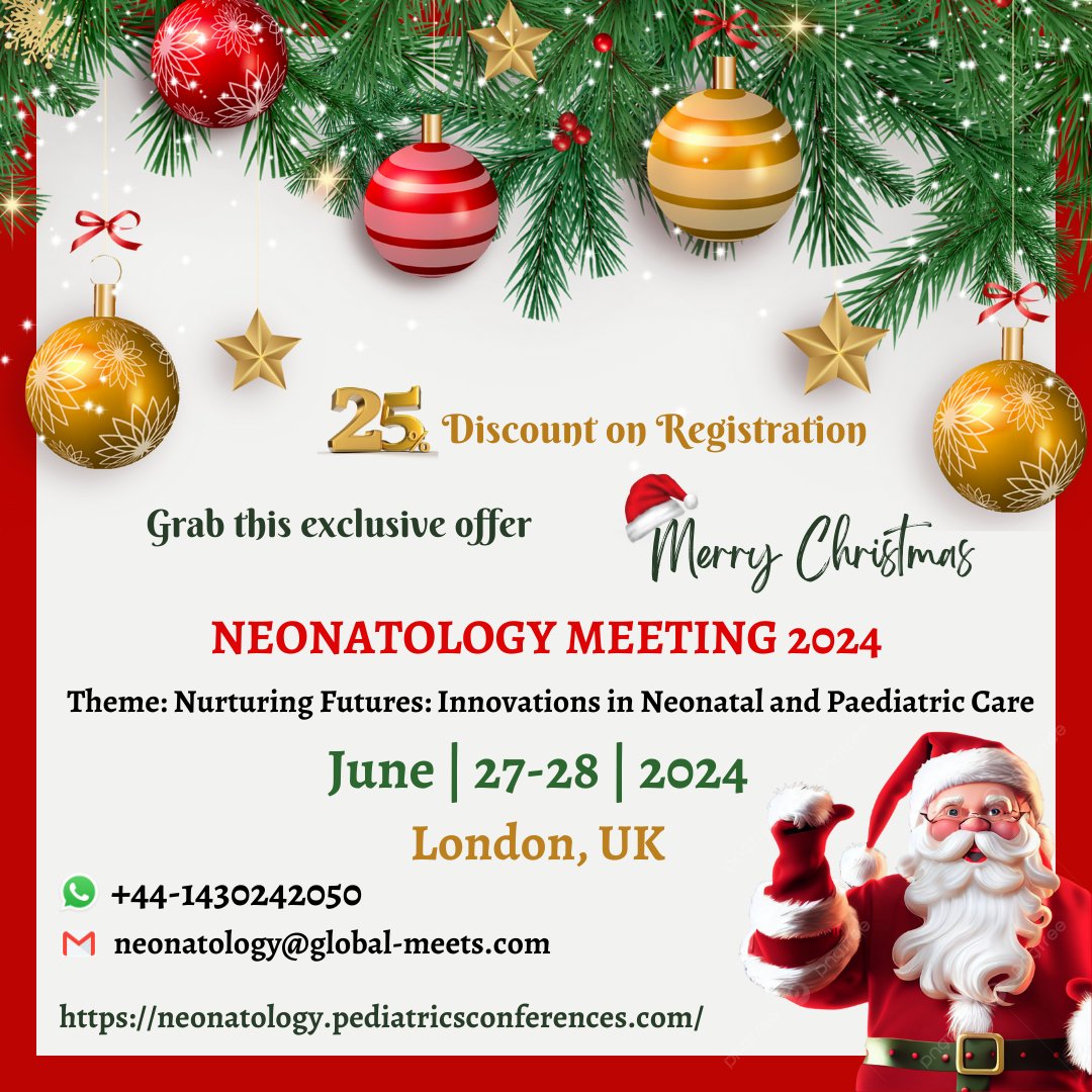 Hurry up! Get a 25% discount on registration for the 5th World Summit on #neonatology, #pediatrics, and Developmental #medicine on June 27-28, 2024 in London, UK Contact us +44-1430242050 #neonatalgenetics #GenomicMedicine #NeonatalTransport #telemedicine