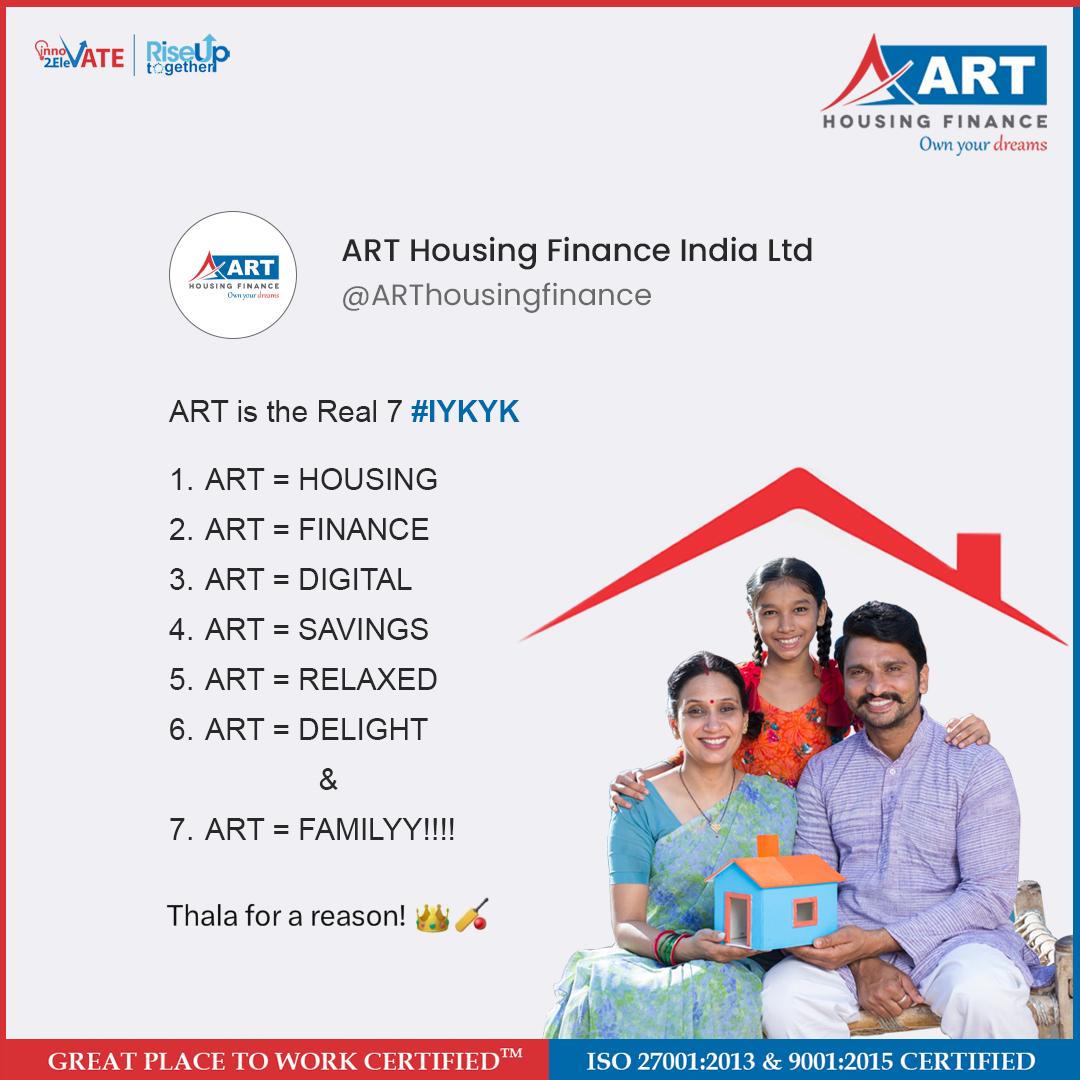 'Unlock the doors to your dreams with ART - the real 7! 🏡💰
ART makes home a reality. 🌟✨

#HomeDreams #FinancialFreedom #ThalaForAReason #ARTfulLiving
