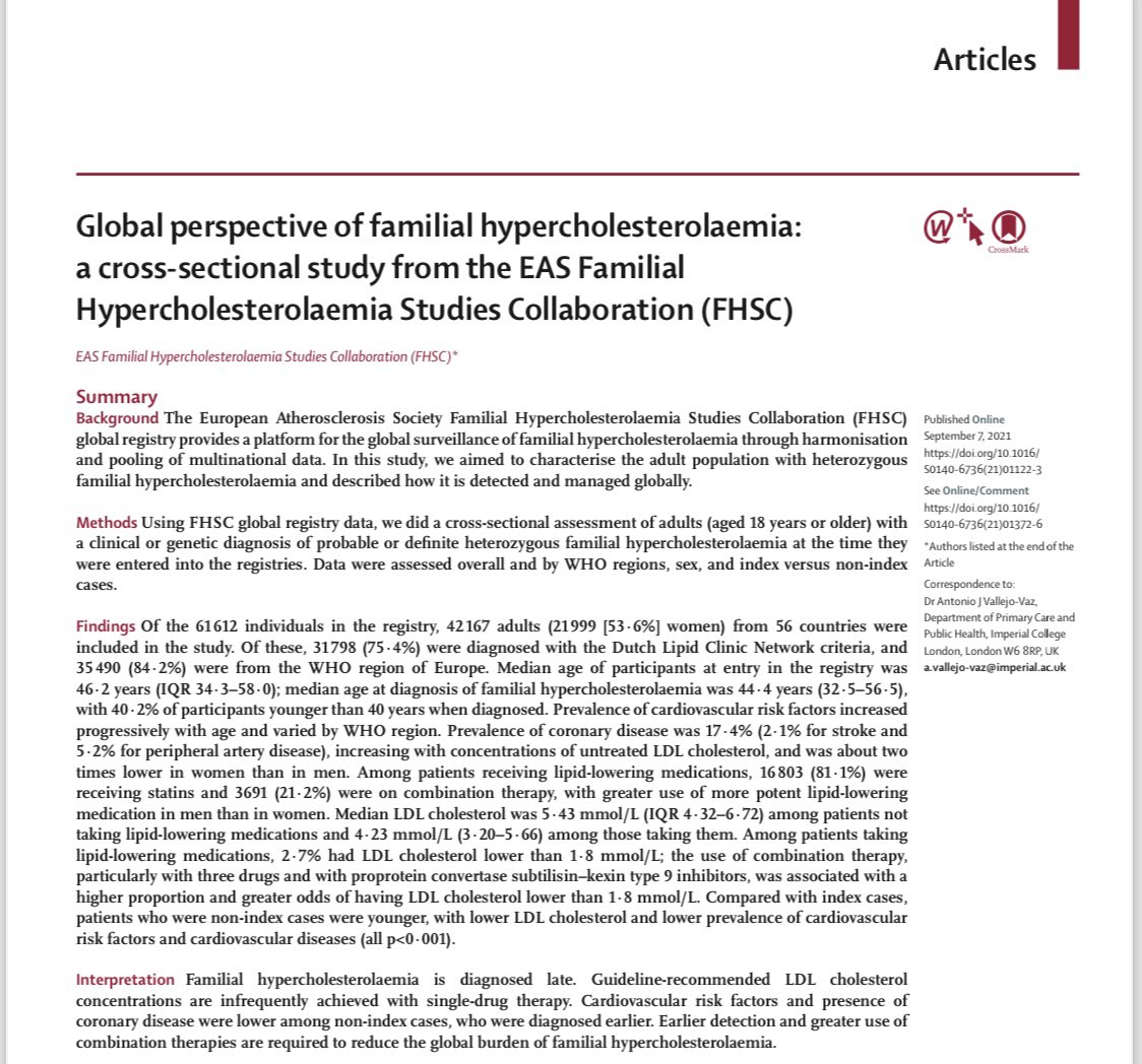 The trilogy ! Three papers 3 years the largest series now on children with HeFH, HoFH, and adults with HeFH. The EAS FHSC started in 2015 is the biggest global initiative of its kind. Together with global colleagues & patients we need universal screening
