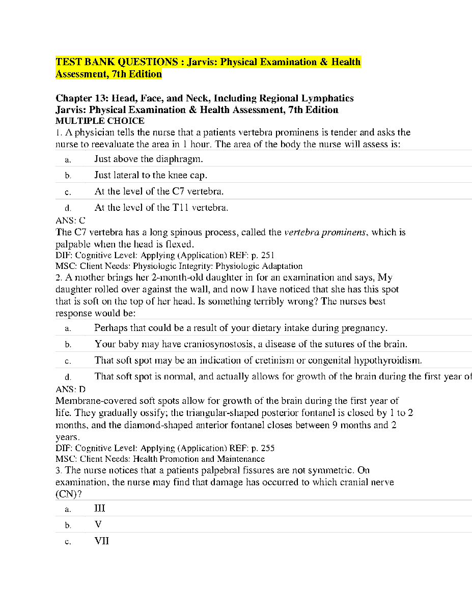 exemplary538331's tweet image. TEST BANK QUESTIONS : Jarvis: Physical Examination &amp;amp; Health Assessment, 7th Edition
#testbank #testbankquestions #hackedexams
hackedexams.com/item/7725/test…