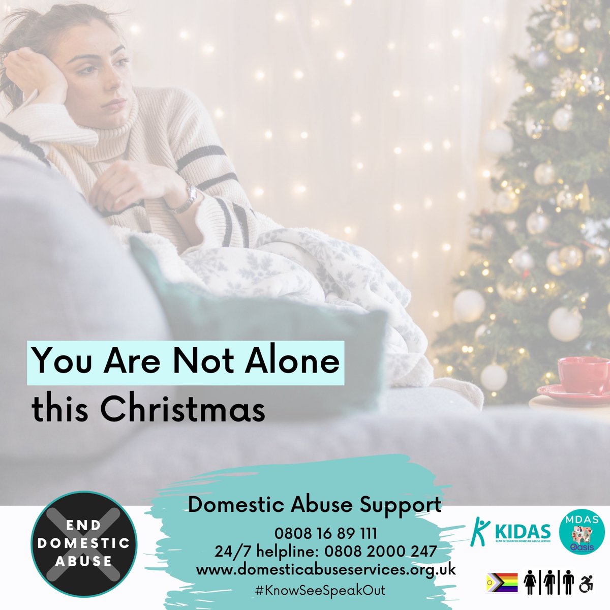 You are not alone this #Christmas. If you or someone you know needs #DomesticAbuse support the Kent & Medway services are here for you. Emergency: call 999. 24/7 helpline: 0808 2000 247 Call the Kent and Medway helpline: 0808 16 89 111 domesticabuseservices.org.uk #KnowSeeSpeakOut