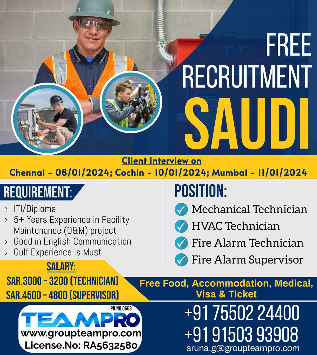#Saudiarabia #Saudijobs #free #recruitment #Directinterview #Technician #HVAC #Mechanical #Firealarm #supervisor #gulf #gulfexperience #visa #saudijobvisa #cochin #Chennai #Mumbai #Direct #Immediate #Joiners #saudiprojects