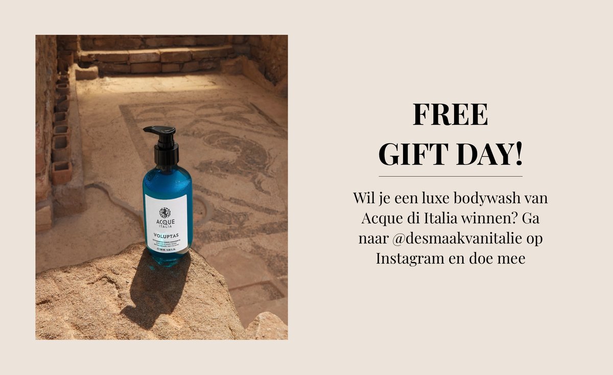 Free gift day! Vandaag geven we 2 keer de luxe bodywash van Acque di Italia weg. Ga naar instagram.com/desmaakvanital… en kijk hoe je kans maakt. #acquediitalia #freegift #desmaakvanitalie #woensdagwindag