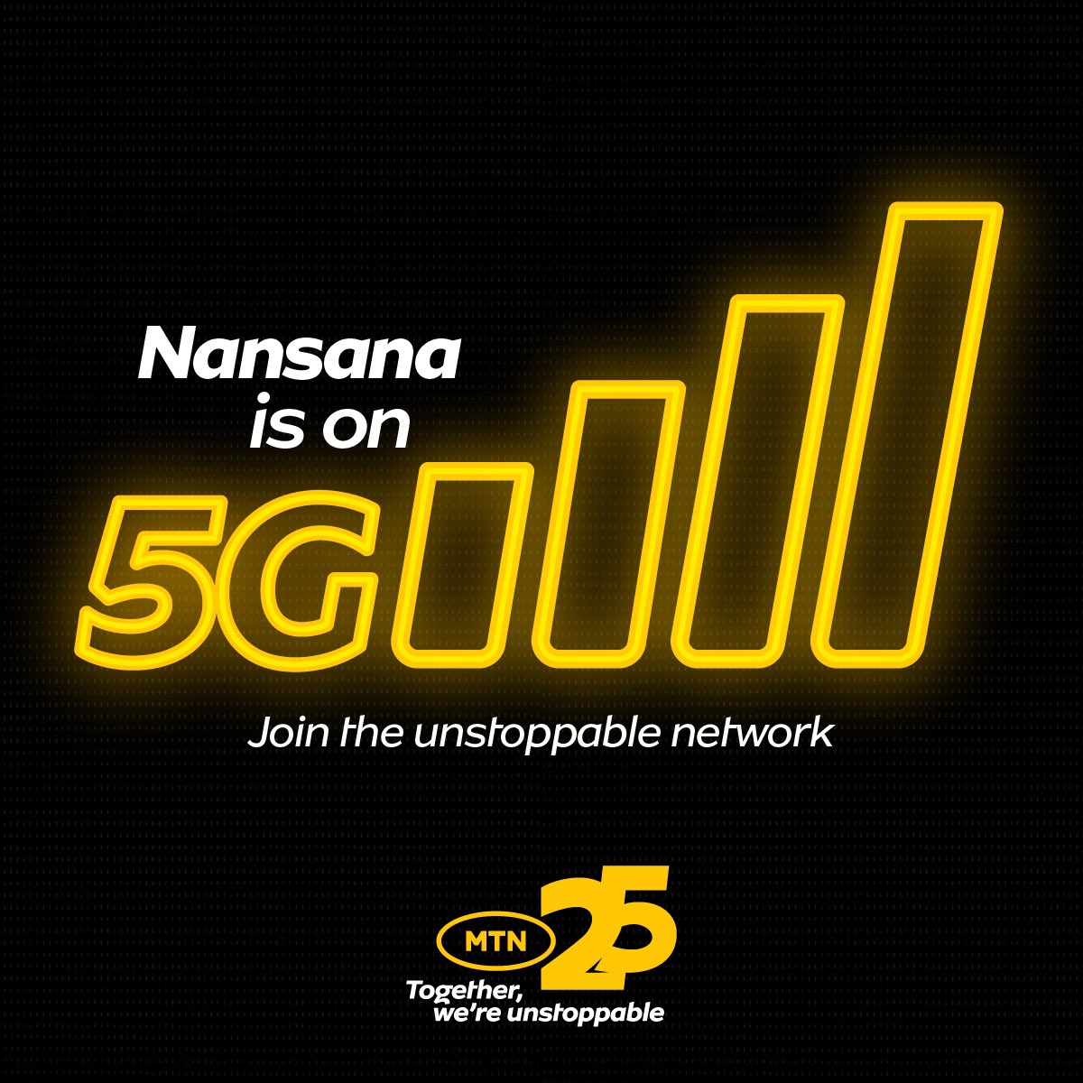 #MTN5G is now in Nansana☺️ Join the unstoppable network and enjoy surfing at its peak.
#TogetherWeAreUnstoppable