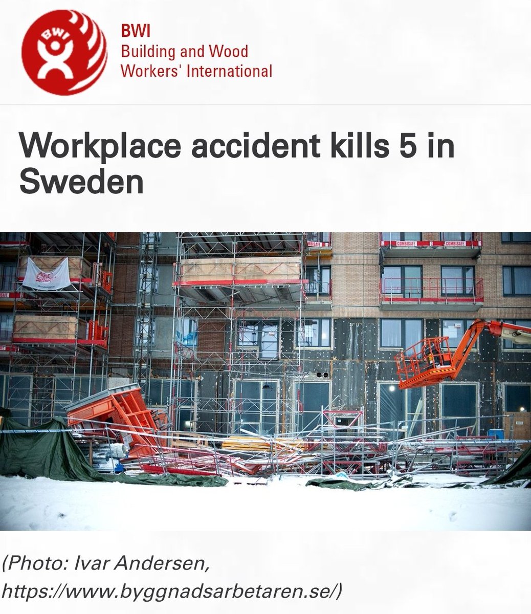 BWI joins @Byggnads in expressing solidarity & condolences to the families & colleagues of 5 individuals who lost their lives in a tragic construction accident in Sweden on Monday. Read more.⬇️ bwint.org/cms/workplace-…?