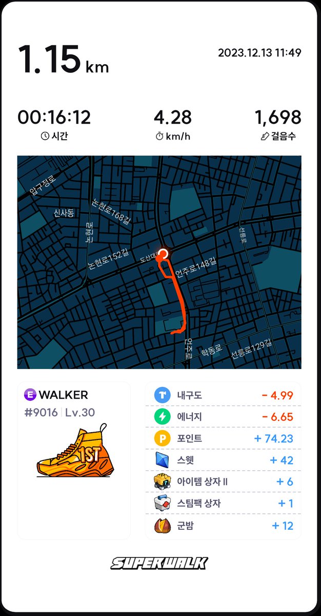 yeswalkman79's tweet photo. #SuperWalk #KLAY #Klaytn #KlaytnChain #WALK #M2E #GRND #BNB #BNBChain #BSC #Running

12/13 수요일 오운완 https://t.co/9738dW1D5v