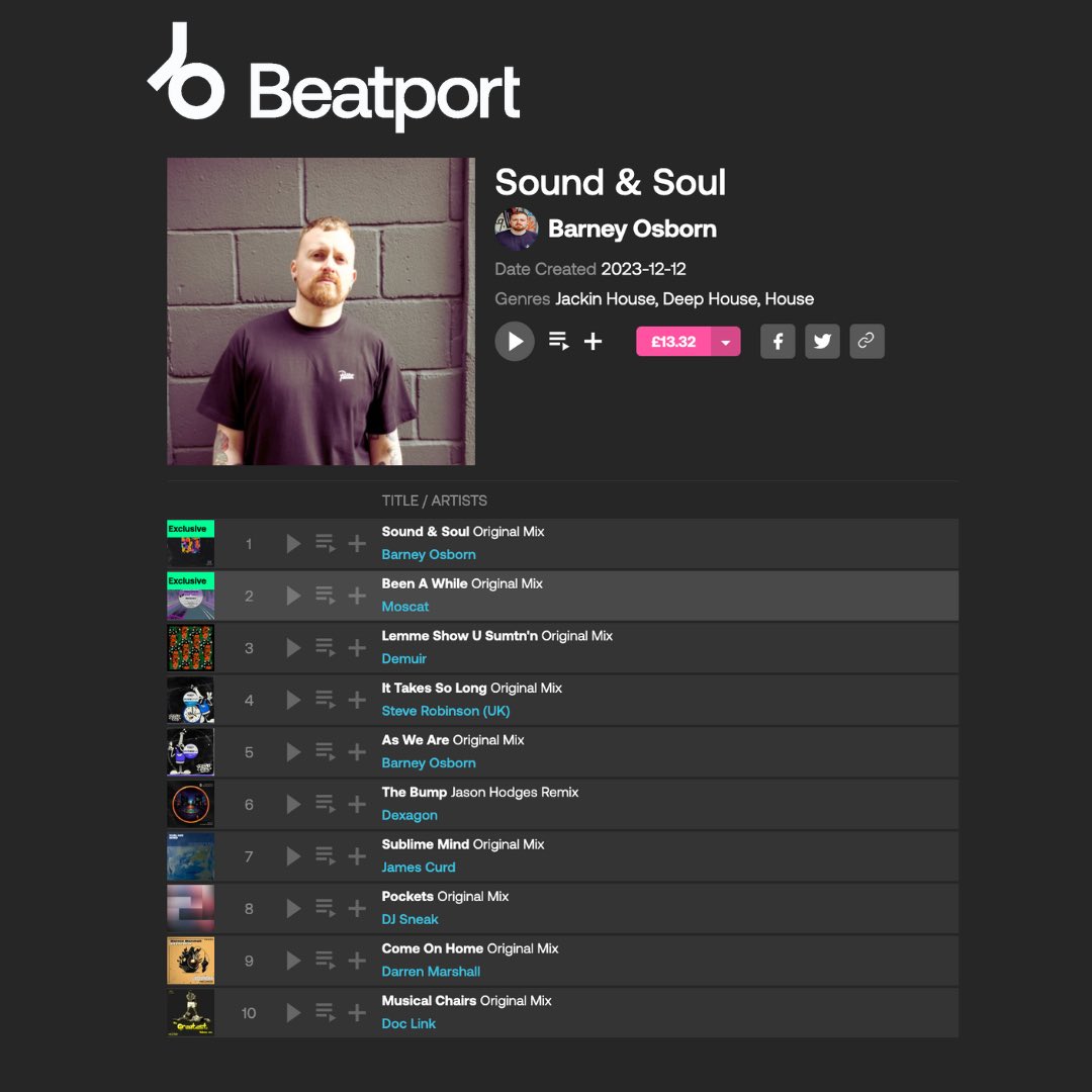 My latest @beatport chart! Featuring tracks from @djdemuir @DjDoclink @JasonHodgesTO @jamescurdmusic @steverobinsondj beatport.com/chart/sound-so…