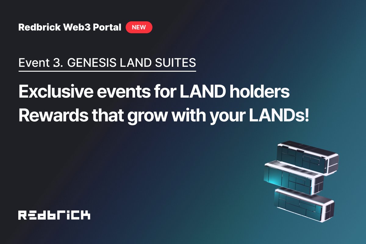 🎯Web3 Portal Event 3 Here's how you can earn more #Redbrick points, faster 😉 Owning Redbrick Land will give you bigger rewards based on the amount of LANDs you own 🎁Join the event now: bit.ly/3NrDPBn 🛒You can buy LAND here: opensea.io/collection/red…