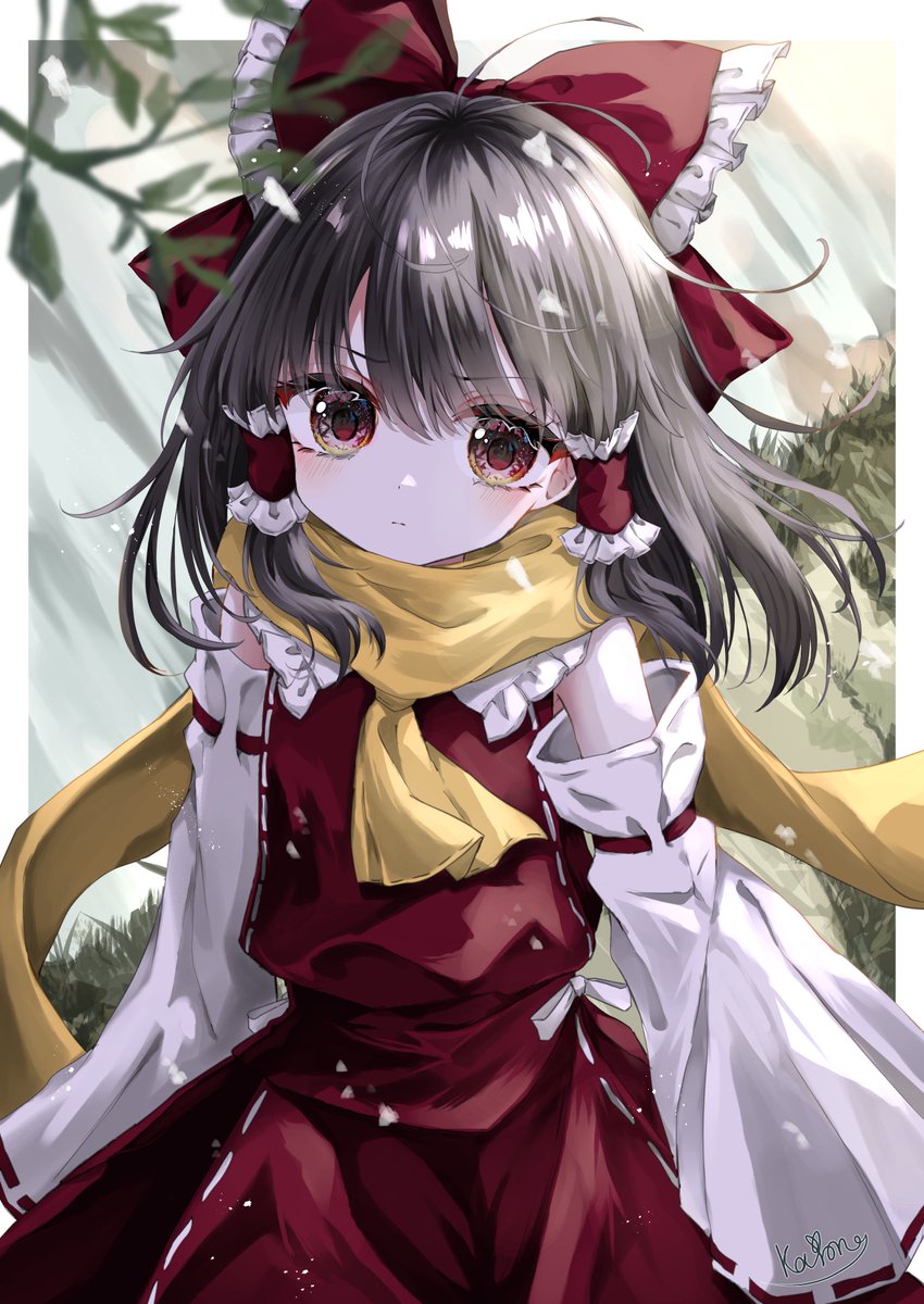 hakurei reimu 1girl solo bow red bow scarf detached sleeves hair tubes  illustration images