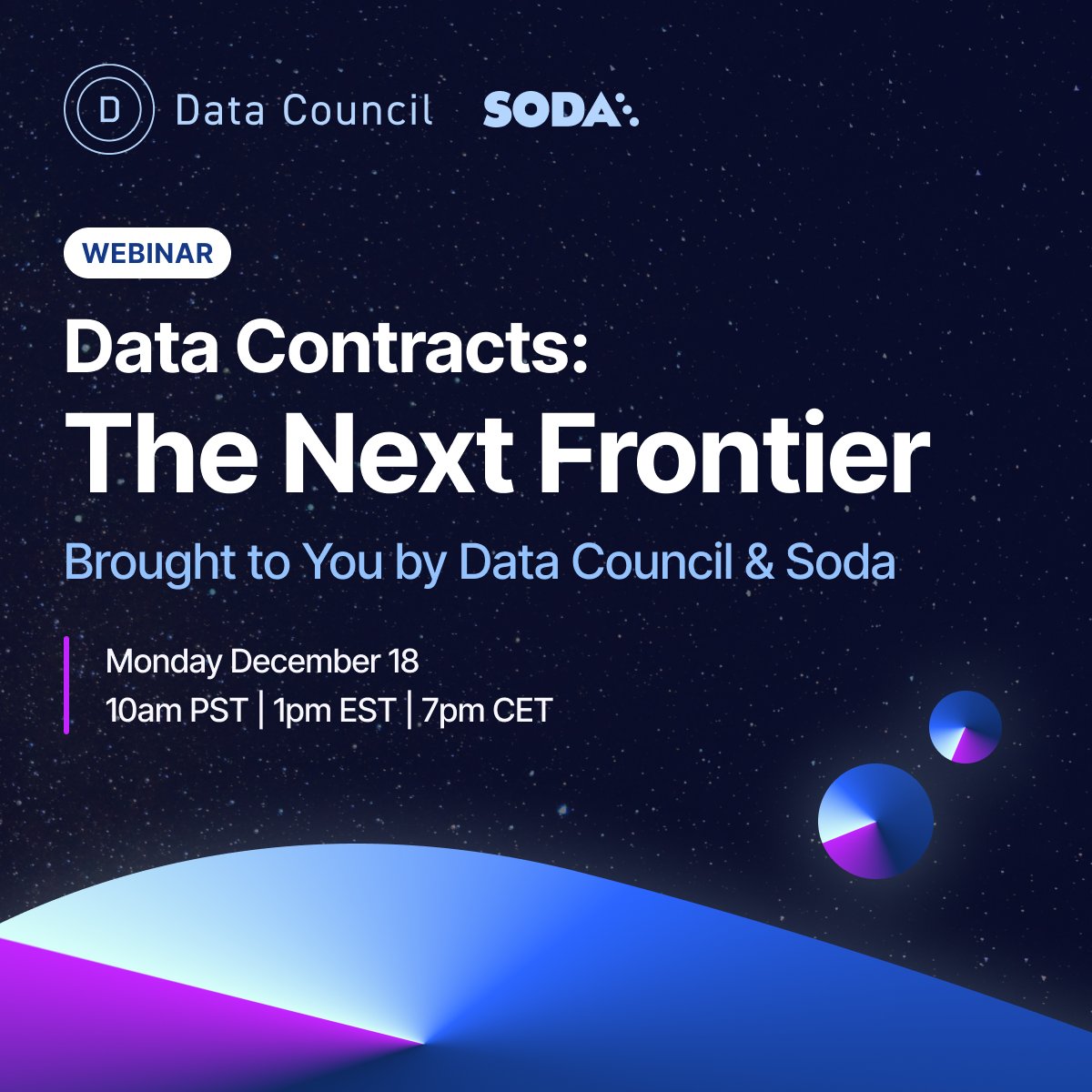 Soda (@sodadata) on Twitter photo Data Engineers, join Data Council LIVE on Dec 18 for a data contracts panel discussion hosted by Pete Soderling with experts Andrew Jones, Jean-Georges Perrin, Max Schultze & Tom Baeyens, who'll unwrap practical insights & more. You don't want to miss this bit.ly/3v36aaG Data Engineers, join Data Council LIVE on Dec 18 for a data contracts panel discussion hosted by Pete Soderling with experts Andrew Jones, Jean-Georges Perrin, Max Schultze & Tom Baeyens, who'll unwrap practical insights & more. You don't want to miss this bit.ly/3v36aaG