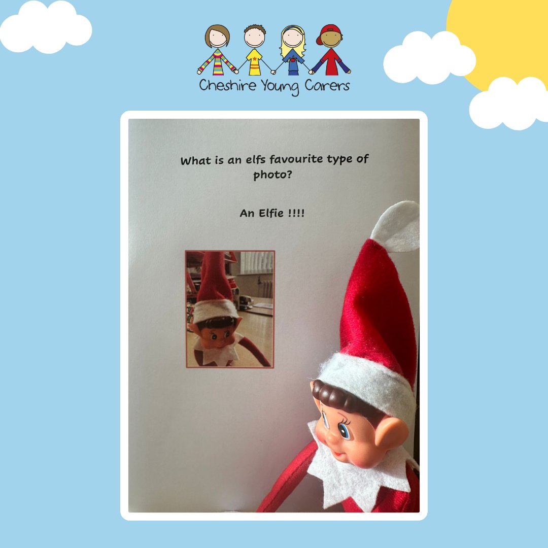 Elf Alert! Sounds like Elf has been practicing his Christmas jokes. What's your favourite Christmas Cracker joke? #elfontheshelf #youngcarers You can help support children in Cheshire who are young carers by making a donation justgiving.com/cheshireyoungc…
