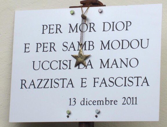 Due morti (Samb Modou e Diop Mor). Tre feriti (Moustapha Dieng, Mbenghe Cheike e Sougou Mor). Dodici anni fa la strage razzista di #Firenze compiuta dal neofascista Gianluca Casseri. #13dicembre