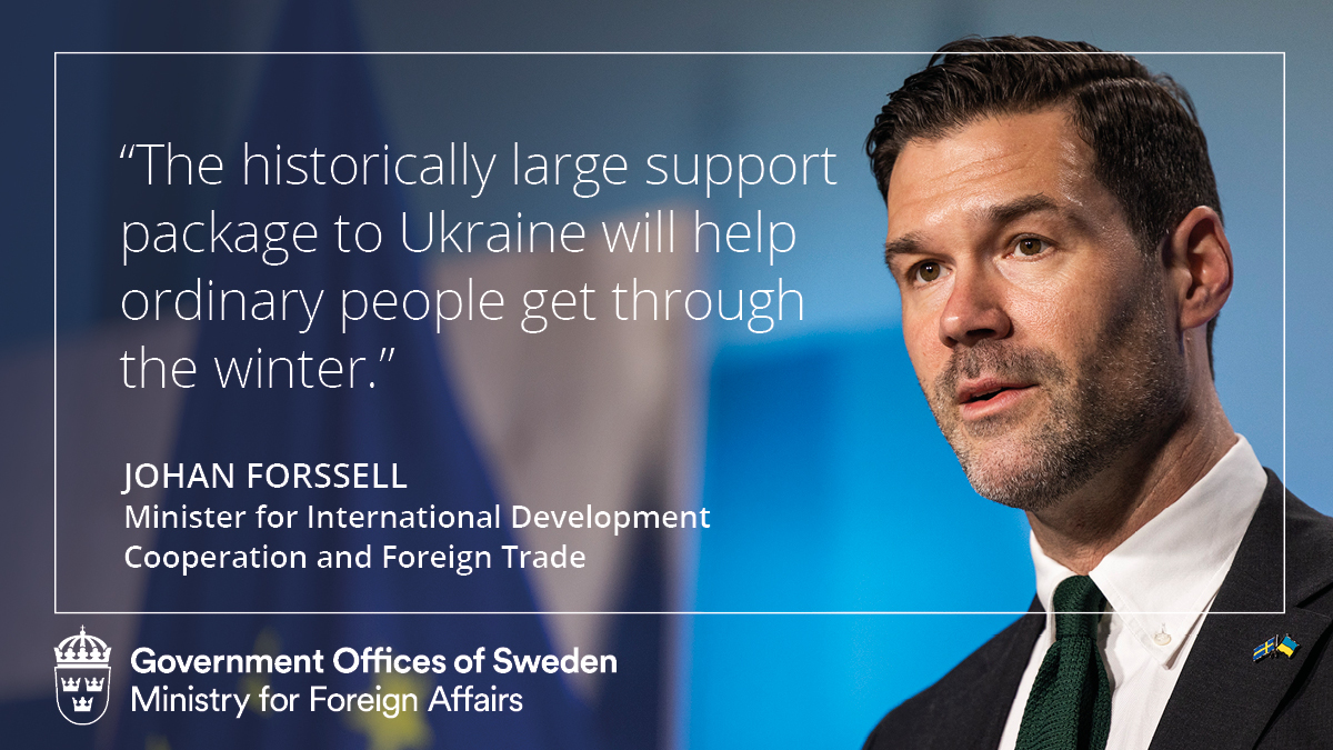 Heat. Housing. Health. Mine clearance. Shelters. Sweden is supporting Ukraine through a comprehensive winter package. The support totals SEK 1.4 billion and will be distributed via @WorldBank, @EBRD, @UNESCO, @MSBse & @WFP. Read more government.se/press-releases… #StandWithUkraine
