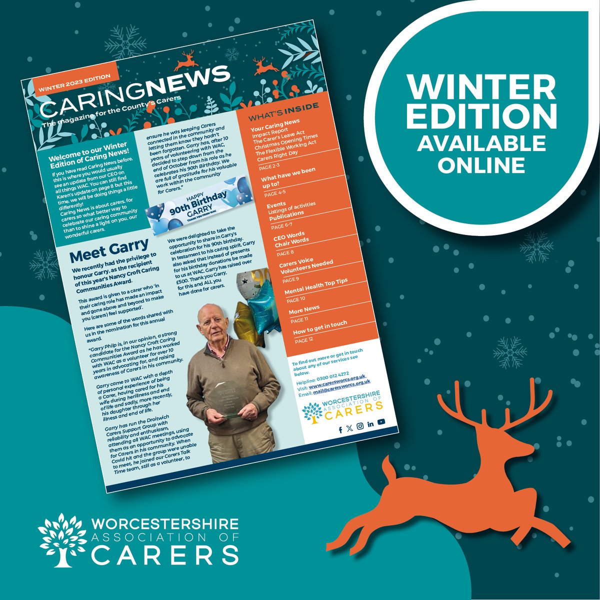 Worcestershire Association of Carers Winter 2023 Caring News OUT NOW!!! carersworcs.org.uk/News/winter-20… #unpaidcarers #worcester #worcestershire #carerwellbeing #carersupport #mentalhealth #wacwednesdays #wellnesswednesday #worcestershirehour