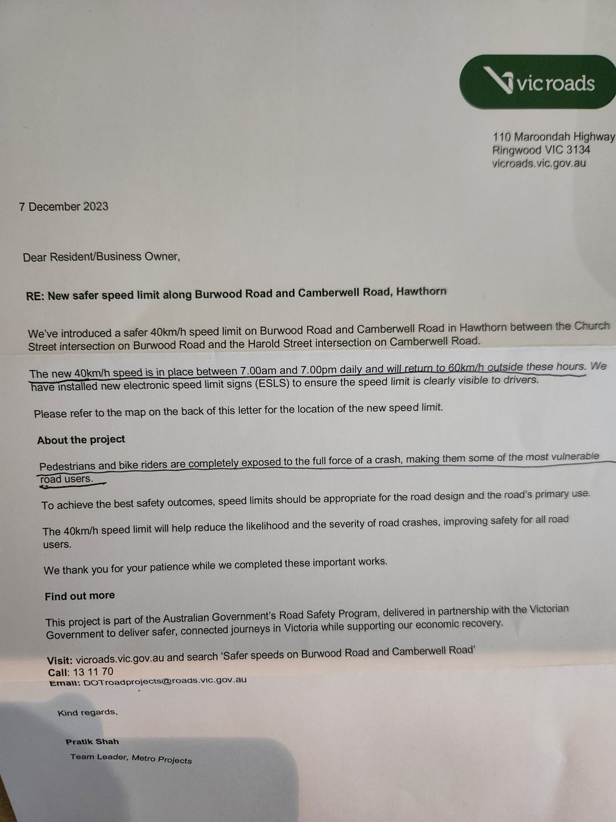 Does @VicRoads offer invisible protection shields for nighttime peds/riders? 40kph limit ends 7pm because no one walks/rides after that time? #twistedlogic #visionzero #zerovision