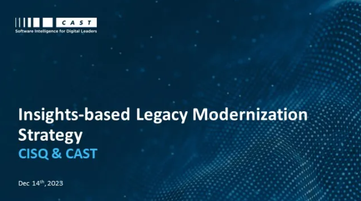 SobrelaCalidad's tweet image. 📣Webinar: &quot;Insights-based Legacy Modernization Strategy&quot; - 14 de diciembre, 11am ET. Descubre los retos y estrategias de modernización a partir de casos reales. 🚀.
🔗 Register now: hubs.la/Q02cNKs20
#LegacyModernization #CISQ #SoftwareIntelligence