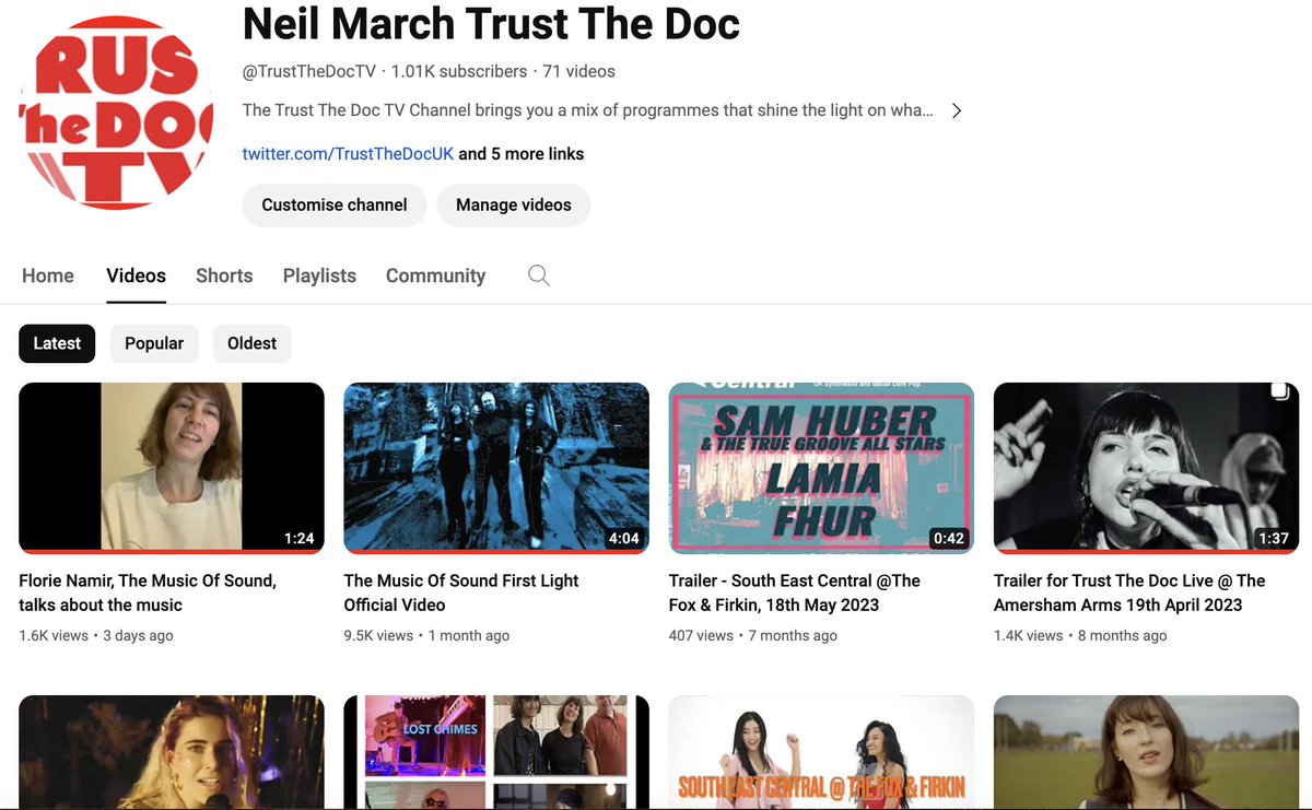 Our YouTube Channel has passed 1K subscribers. The figure has trebled since the @musicofsound video went up for #FirstLight on @DimpleDiscs in November. You can also check out @FlorieNamir's video talking about life as a member of @MusicOfSoundUK. youtube.com/@TrustTheDocTV…