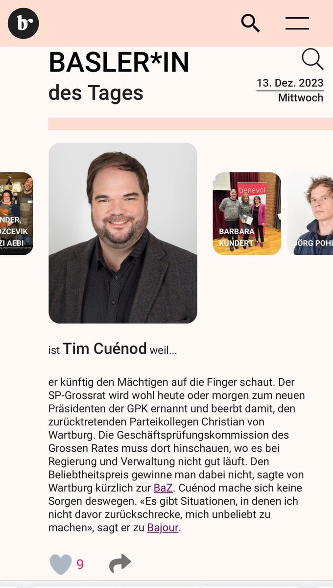 Tim Cuénod (@tcuenod) on Twitter photo „Basler des Tages“ und Wahl zum GPK-Präsidenten. Und das ausgerechnet am Tag der Bundesratswahlen. Wenn das mal keine Ehre ist. 😉
bajour.ch/a/clq2ltxe2102… „Basler des Tages“ und Wahl zum GPK-Präsidenten. Und das ausgerechnet am Tag der Bundesratswahlen. Wenn das mal keine Ehre ist. 😉
bajour.ch/a/clq2ltxe2102…